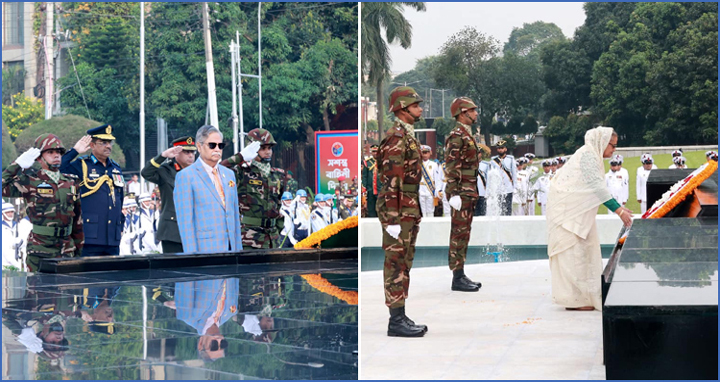 সশস্ত্র বাহিনী দিবসে শিখা অনির্বাণে রাষ্ট্রপতি ও প্রধানমন্ত্রীর শ্রদ্ধা